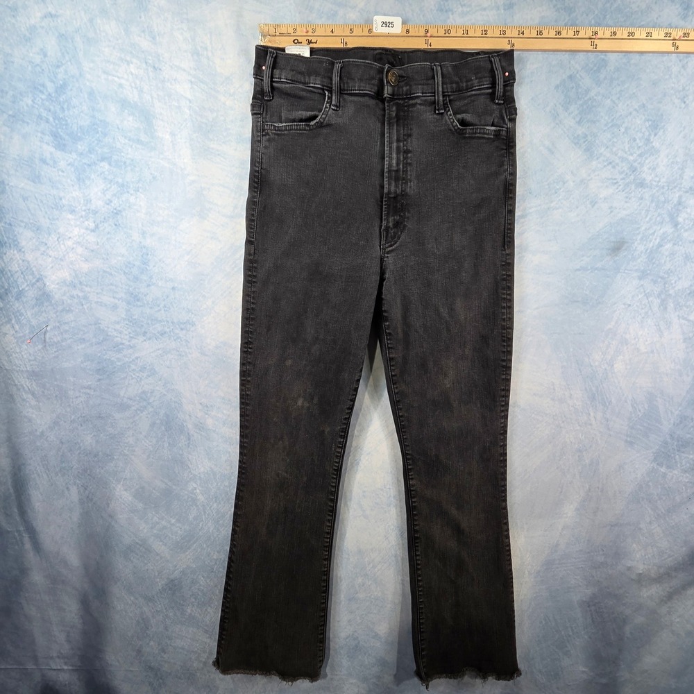 Mother Denim High Waisted Frayed Hem Cropped Jeans Black Size 30